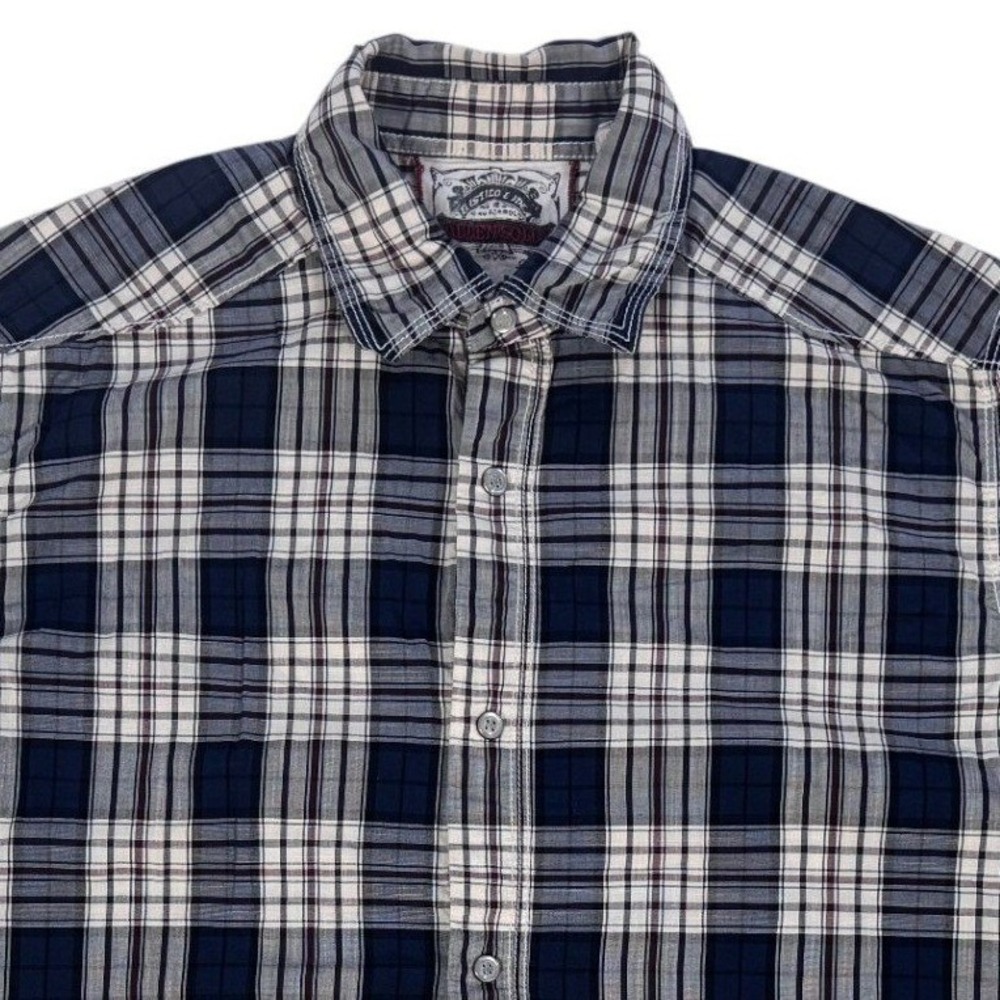 Allen Solly Men's Short Sleeve Plaid Button Up Shirt Navy Blue White‎ Size 40 M